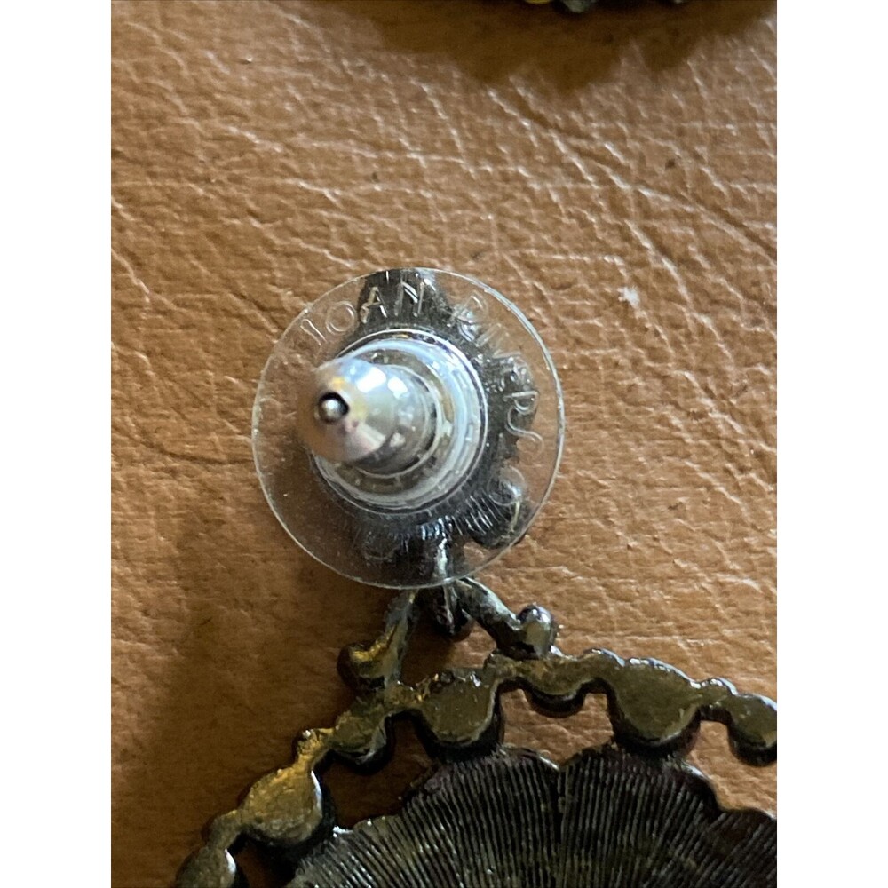 Vintage Joan Rivers PIERCED EARRINGS Yellow Enamel Clear Crystals Gun metal gray - Picture 4 of 5